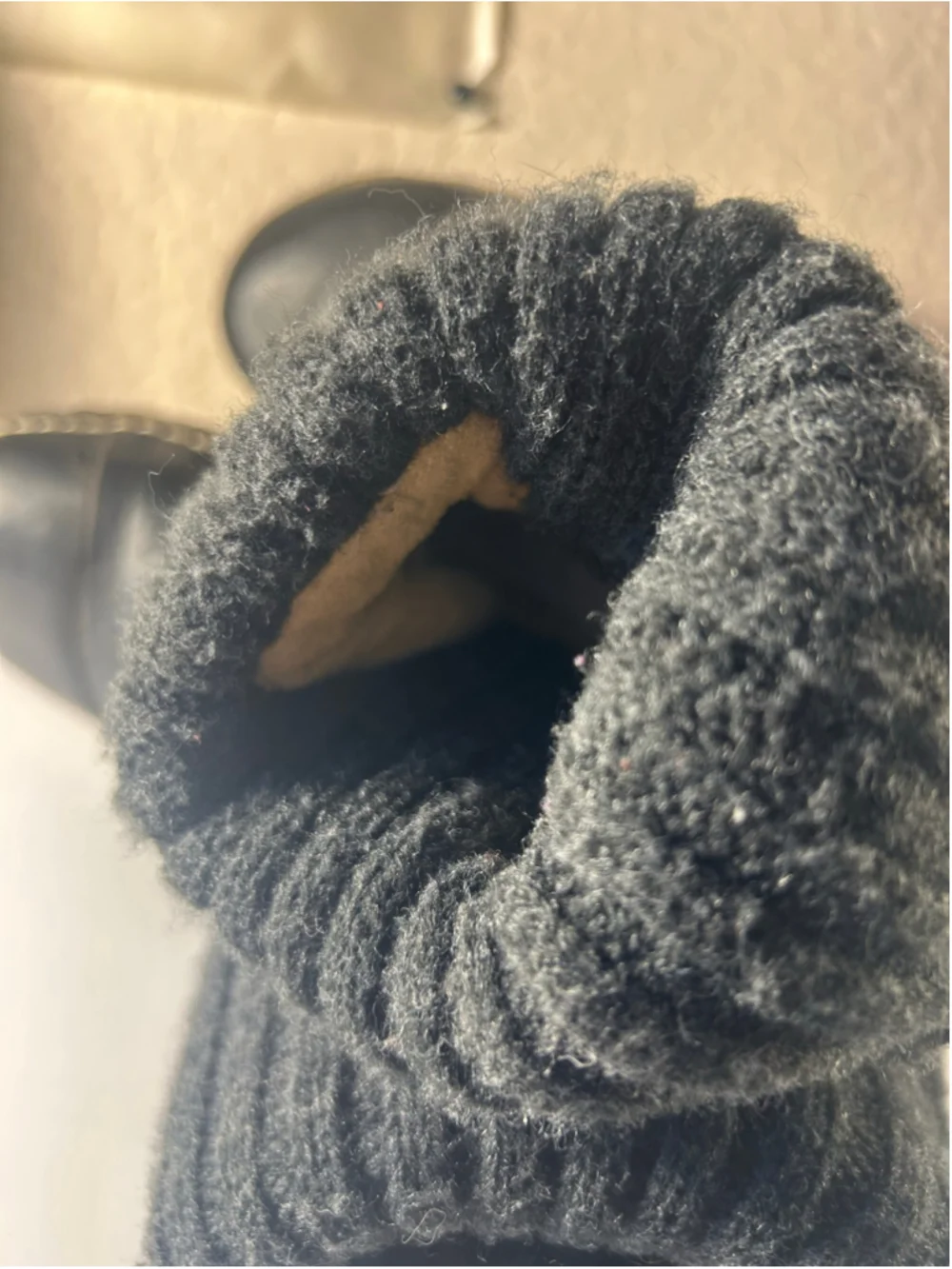 Women's el naturalista Black Leather Winter Boots with Knit Cuff